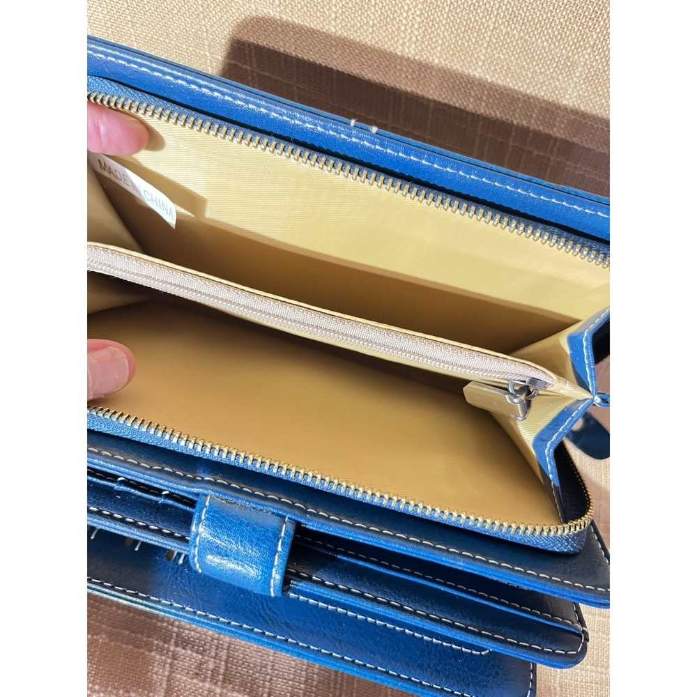 Insifeel Teal Blue Organizer Wallet Flower Snap Zip Around Wristlet 7.5x4.5 - Picture 7 of 14